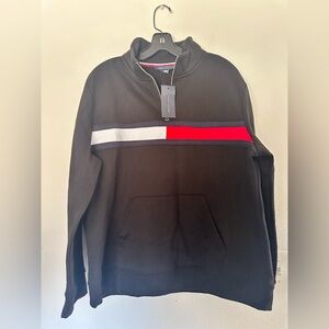 Tommy Hilfiger Black Zip-Up sweatshirt with Red and white Stripes